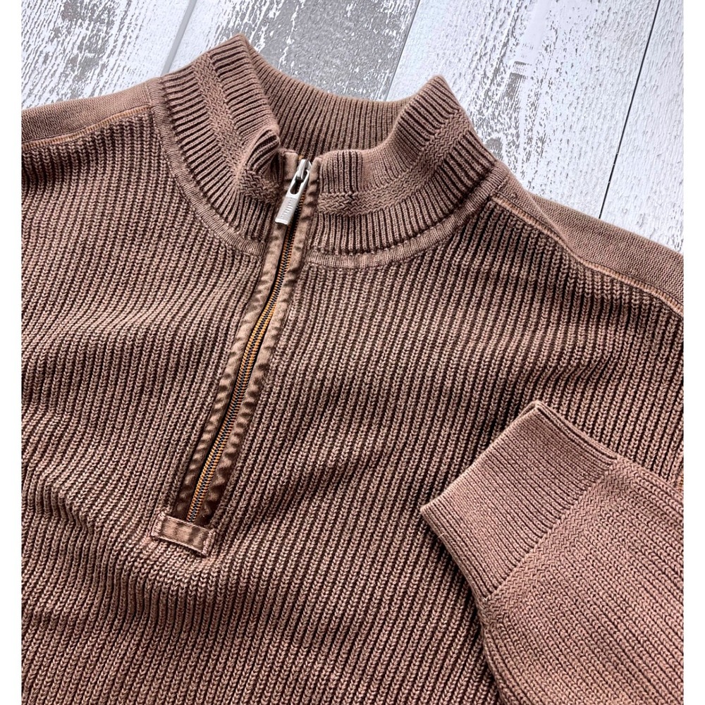 Tommy Bahama Mens XL Brown Half Zip Rib Knit Cotton Sweater